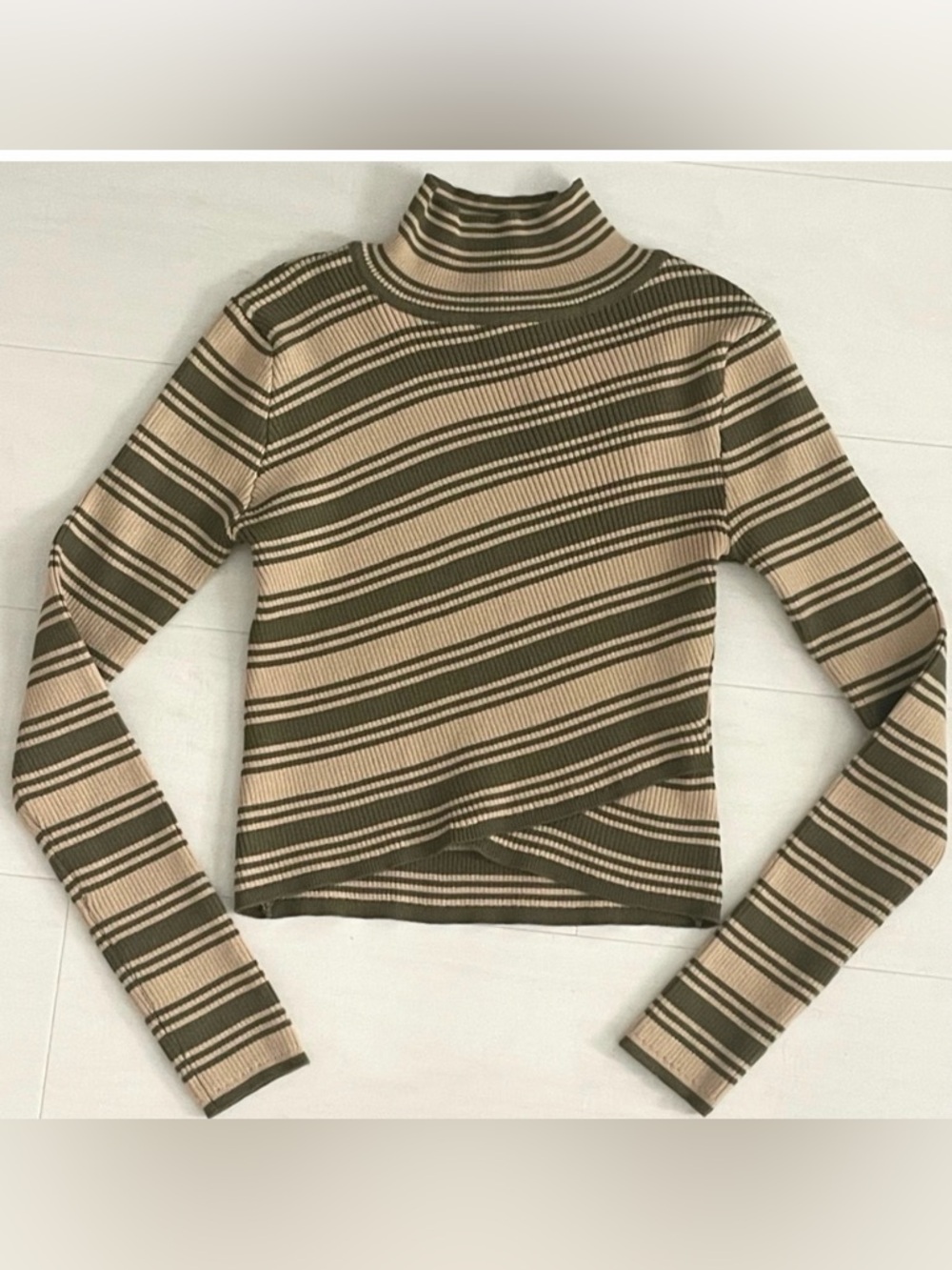 Ribbed Striped Turtleneck Long Sleeve Top Beige Olive Green Women S Fashion Nova
